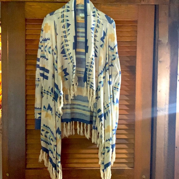 Tasha Polizzi Sweaters - Tasha Polizzi print blanket cardigan with fringe